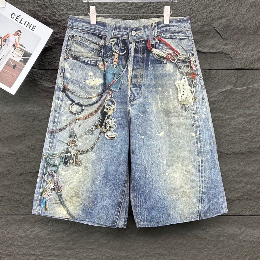 Acne Blue Distressed Jean Shorts with Artistic Flair